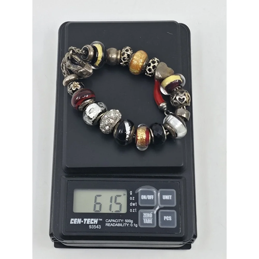 Trollbeads‎ LAA 925 Silver Fish Lock Bracelet Murano Glass Red Cornicello Charm